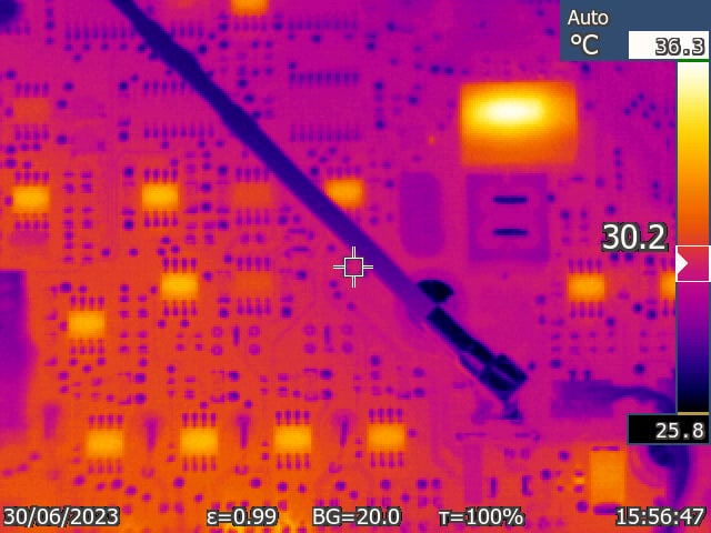 Thermal image of a control board inside a tunable laser.
